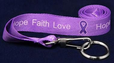 Hope-Faith-Love Purple Ribbon Awareness Lanyard